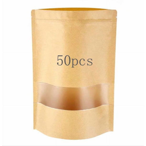 Bolsa de papel kraft transparente independiente con ventana redonda, pequeña bolsa de plástico para alimentos con cremallera, con muesca y ventana transparente, 11*16cm brillar Electrónica