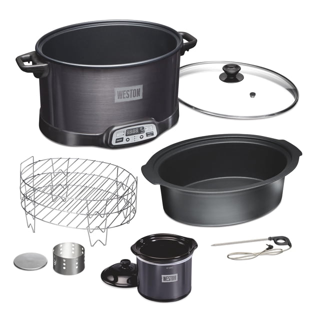 Weston Pragotrade USA 03-2540-WMN 6 Cuartos. Olla de Cocción Lenta - Digital con Ahumador y Cucharón para Fiestas