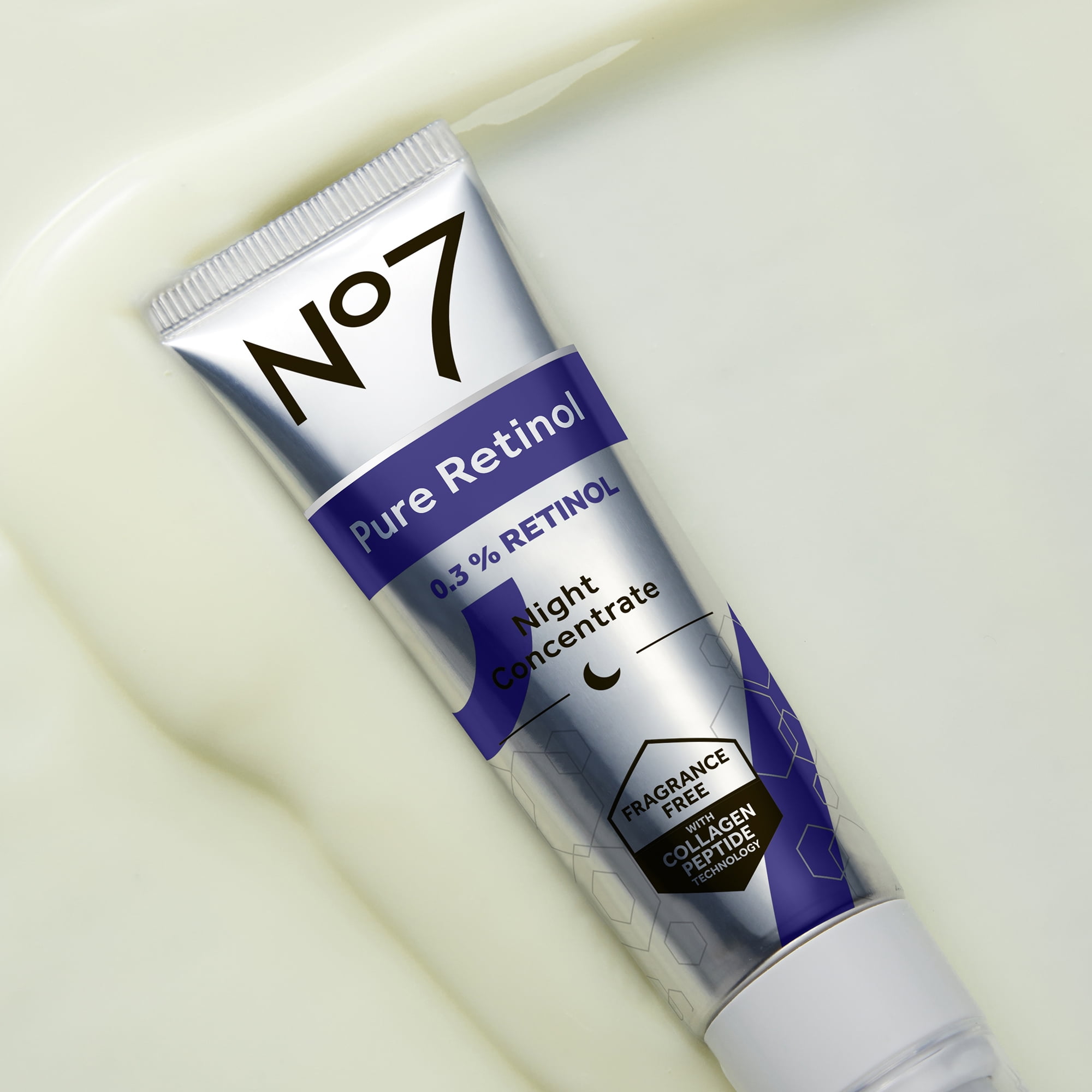 No7 Pure Retinol 0.3% Night Concentrate with Collagen Peptides for Wrinkles, All Skin Types, 1 oz