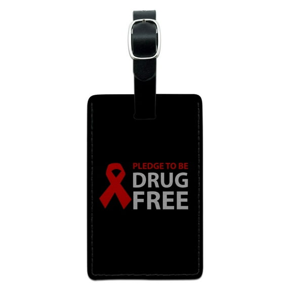 Red Ribbon Drug Free Pledge Rectangle Leather Luggage Card Suitcase Carry-On ID Tag