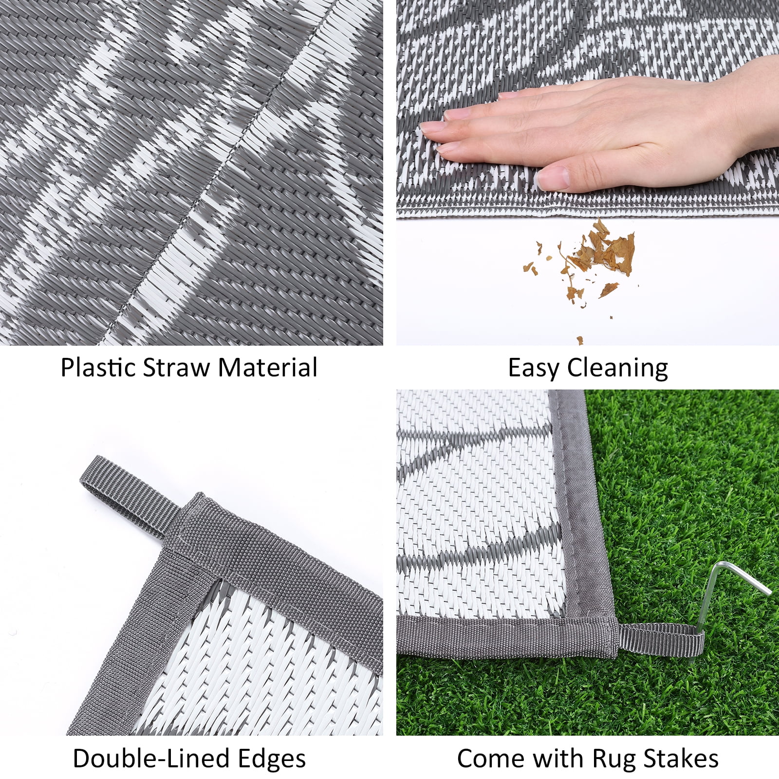Ileading Outdoor Rugs for Patios 8'x10' Waterproof Patio Mat Plastic Straw Rug Reversible RV Camping Tent Rug Outside Area Rug for RV, Patios,Deck, Beach,Balcony, Camping
