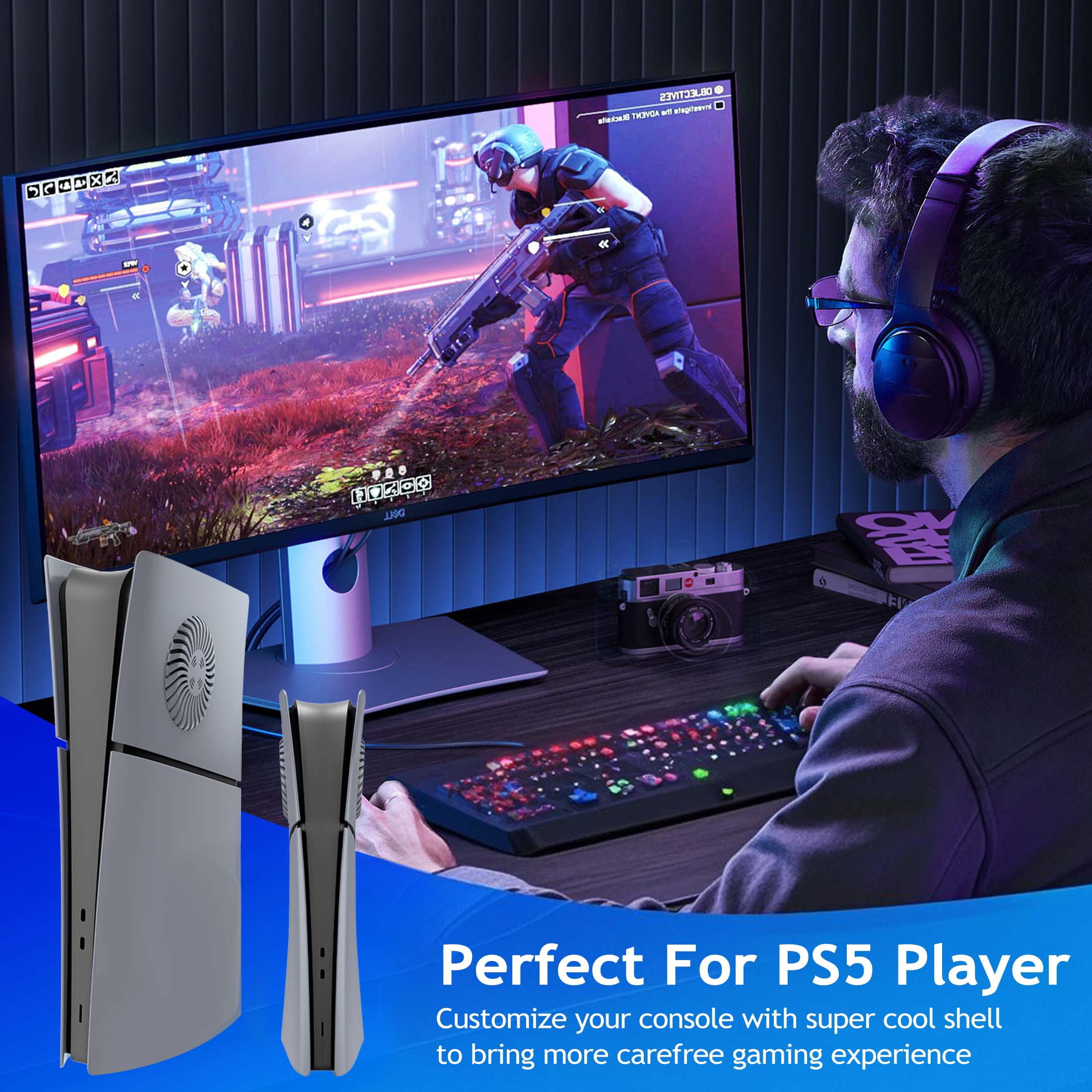 Faceplate for PS5 Slim Digital Edition with Cooling Vents Face Plate Console Cover, 30th Anniversary Grey