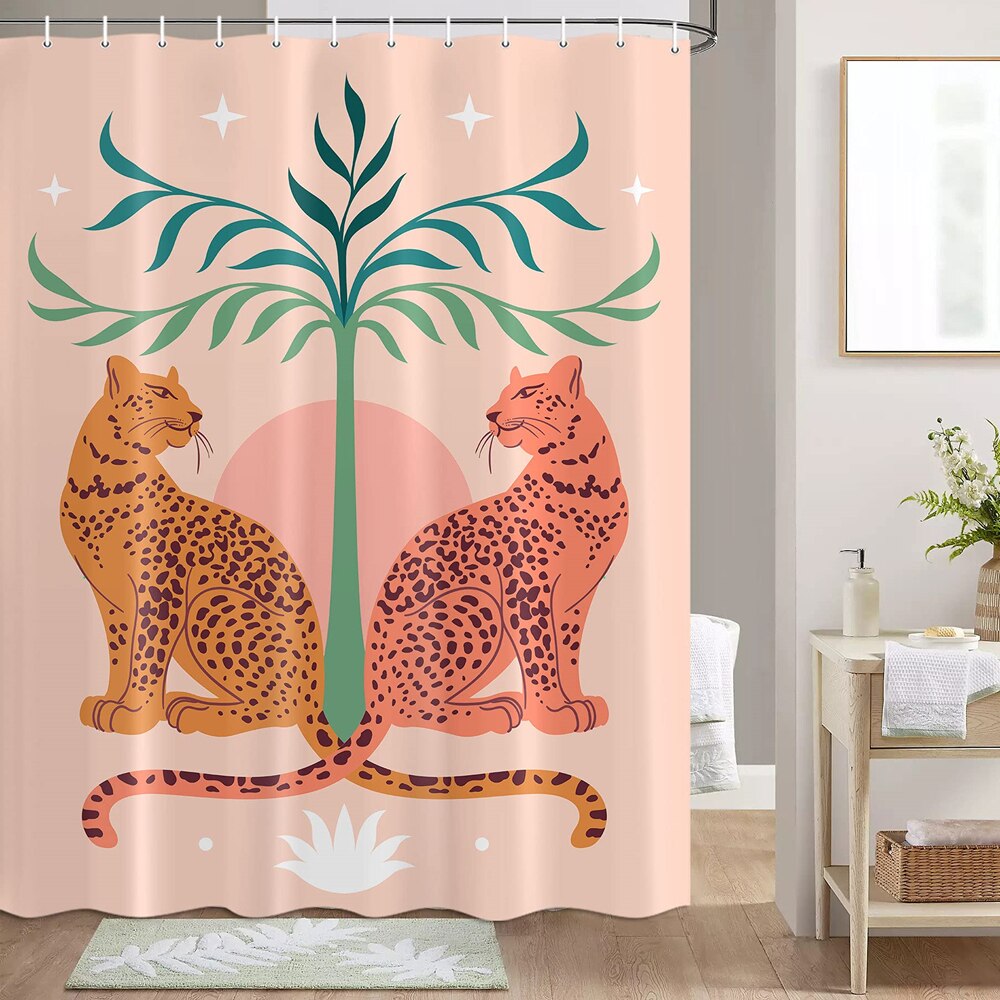 Boho Cheetah Shower Curtain Tropical Leopard Wildlife Bath Curtain