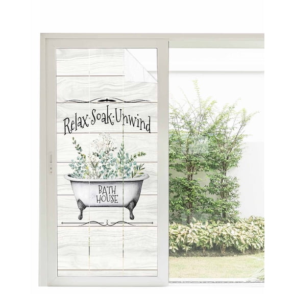 Window Privacy Film Bathtub Eucalyptus Leaves Stained Glass Window Film Decorative Sun Block Window Cover Farmhouse Botanical Wooden Window Clings Static Adhesive Sticker for Bathroom 35.4"x78.7"