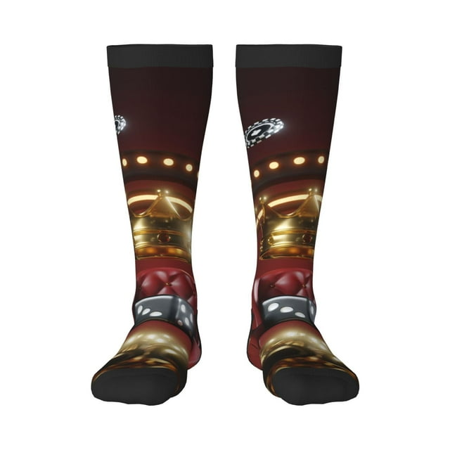Xecao Casino King And Playing Cards Pattern Adult Stockings with Color-Block Design and 3D Print, Breathable Comfortable Hosiery for Daily Wear and Sports