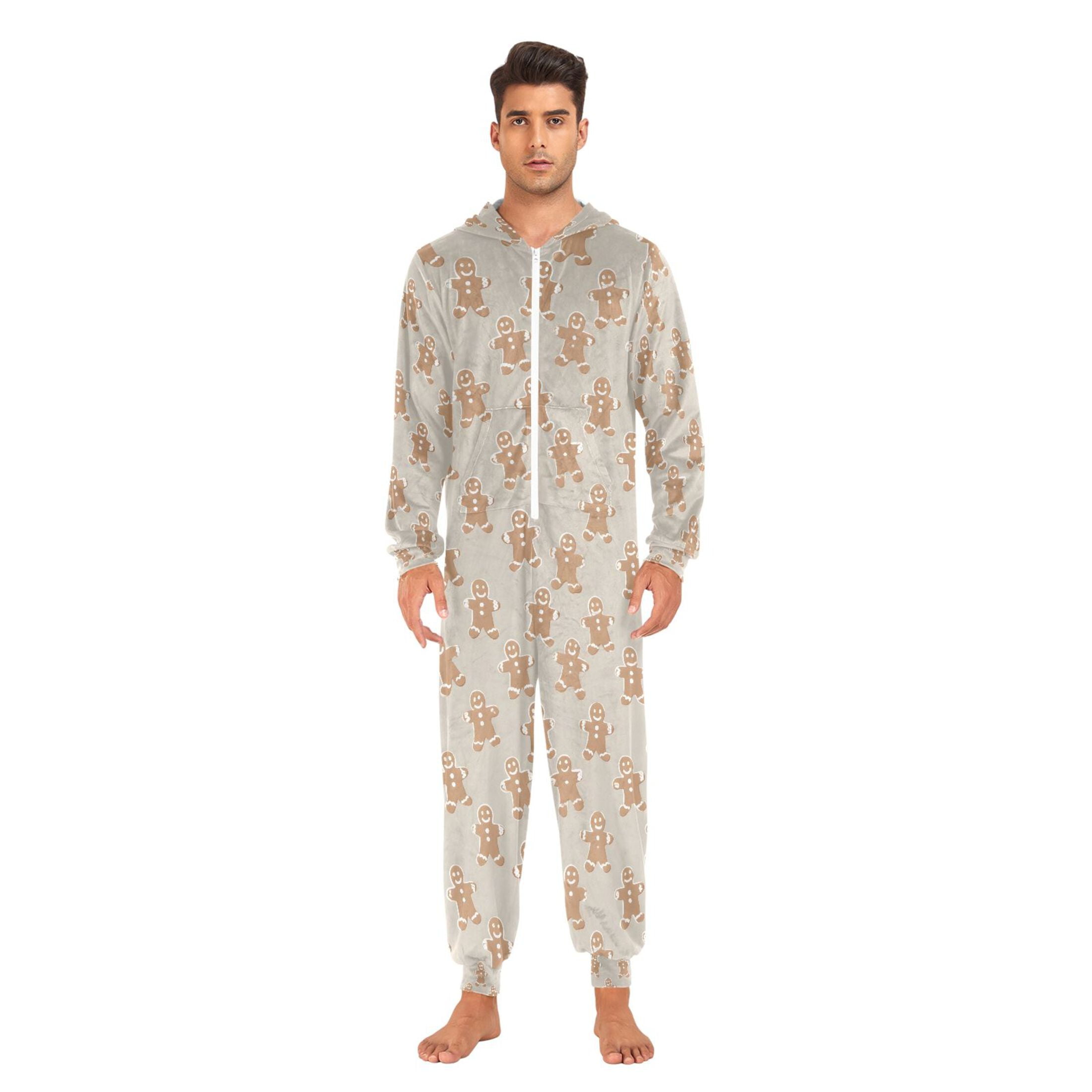 Adult Christmas Onesie Cookie Man Adult Zipper One-Piece Pajamas Unisex Pajamas with Pockets