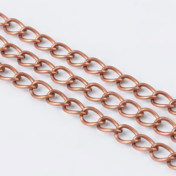 Brass Twisted Chains Curb Chains Soldered with Spool Lead Free & Nickel Free & Cadmium Free Red Copper 4x3x0.45mm about 301.83 Feet(92m)/roll