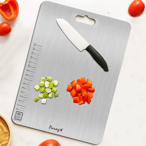 Premium Stainless Steel Chopping Board - Silver, Medium, 31 X 21cm | Cutting Board For Kitchen & Professional Vegetable Chopper - Dishwasher Safe, Heavy Duty & Rust Free