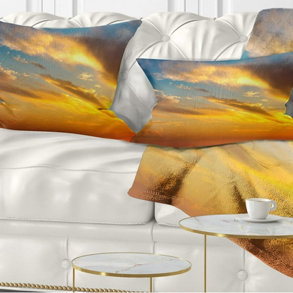 Designart Amazing Golden Sky at Sunset - Modern Seashore Throw Pillow - 12x20