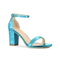 thumbnail image 1 of BLISSFUL STEP Women's Open Toe Ankle Strap Buckle Block Heels Glitter Sandals Blue 7, 1 of 7
