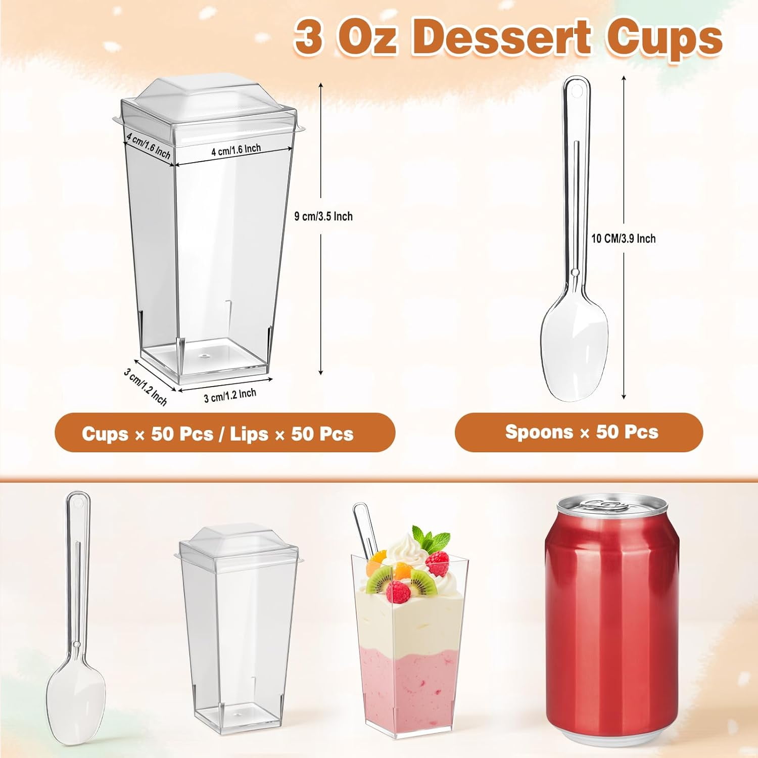 150 Pcs Dessert Cups with Lids and Spoons, 3 oz Mini Clear Plastic Dessert Parfait Cup, Reusable Fruit Ice Cream Cake Pudding Cups
