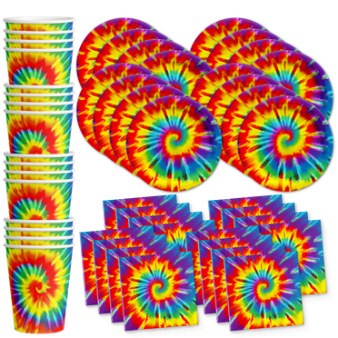 Tie Dye Birthday Party Supplies Set Plates Napkins Cups Tableware Kit for 16