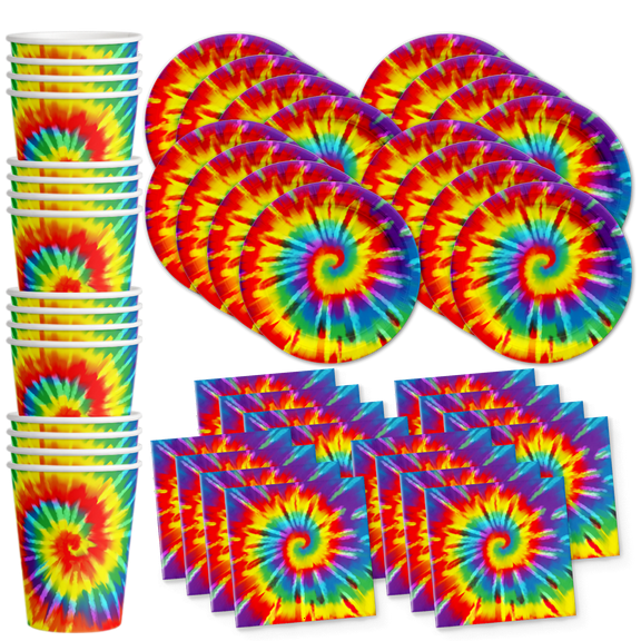 Tie Dye Birthday Party Supplies Set Plates Napkins Cups Tableware Kit for 16