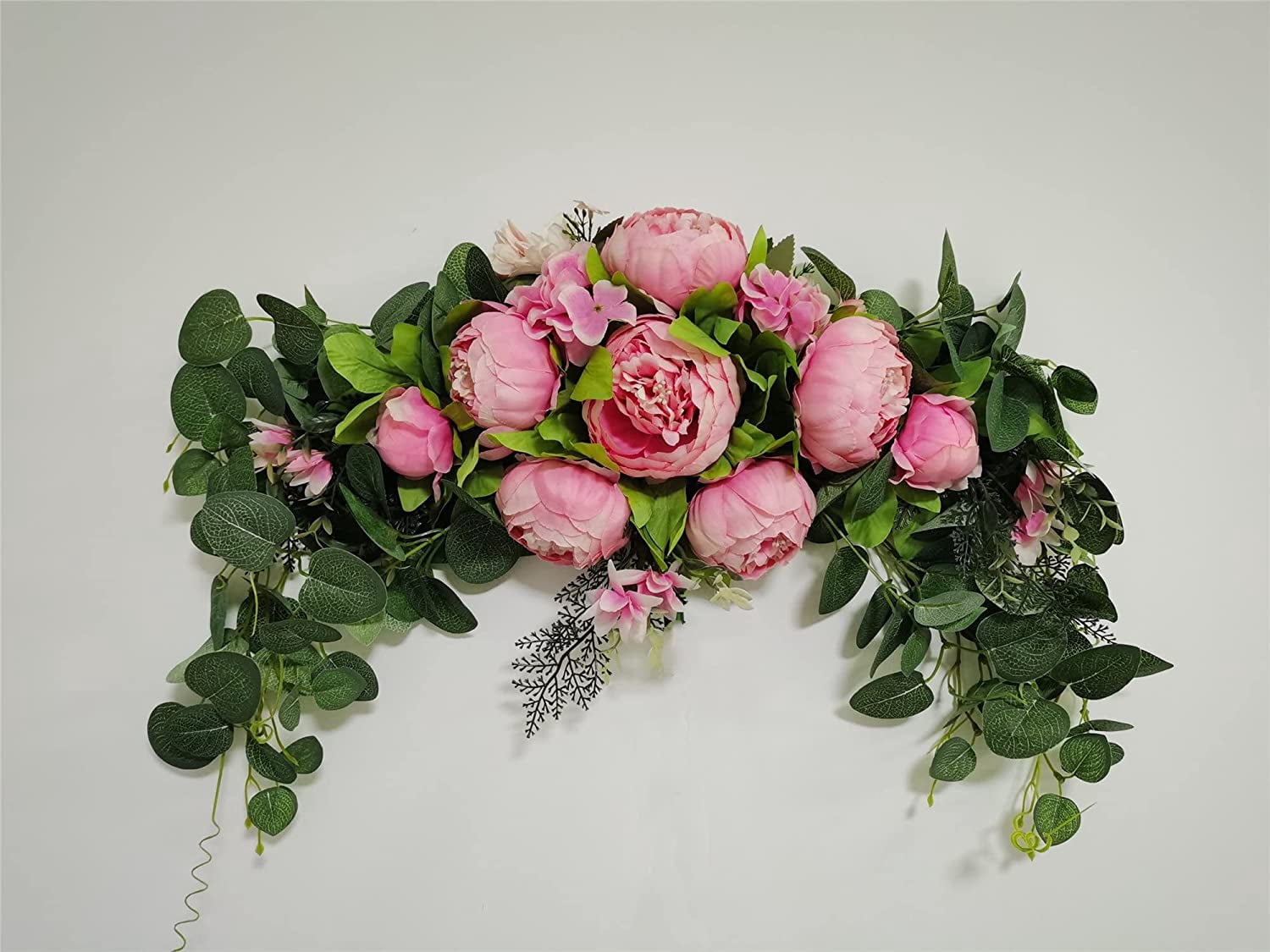HAOSHICS Artificial Floral Peony Swag Fake Silk Flowers Swag Colorful Mixed Spring Floral Swag with Rose for Wedding Arch Table Centrepiece Hanging Home Mirror Wall Decor (Rose Red)