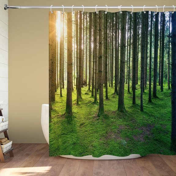 Sunny Nature Birch Forest Shower Curtain Sunshine Rainforest Landscape Shower Curtains for Bathroom Decor, Waterproof Polyester Fabric Shower Curtain 72x72 Inch with 12 Hooks