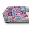 thumbnail image 2 of Love Soft Flannel Fleece Throw Blanket, Hearts in Square Shapes Geometrical Celebrate Childish Children Artwork, Cozy Plush for Indoor and Outdoor Use, 50" x 60", Blue Ivory Pink, by Ambesonne, 2 of 5
