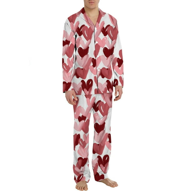 Pijama de manga larga para hombre y mujer, ideal para el día de San Valentín, ideal para el hogar, de poliéster.