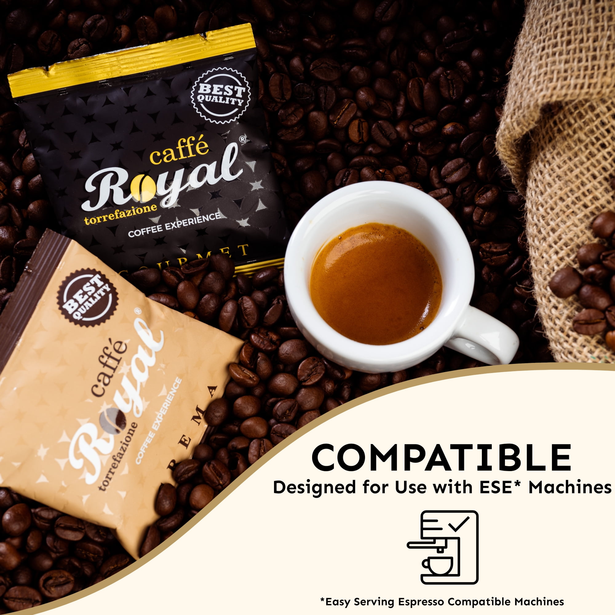 Royal Caffé Italian Coffee Pods, Crema Blend Medium Dark Roast, Arabica & Robusta Beans, for Nespresso Original Machine Compatible, 100 Count (1 Pack) Capsules, Made in Italy