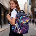 thumbnail image 5 of CHAQLIN Neon Wolf Music Print Side Pockets Laptop Bookbag for Back to School Casual, Waterproof Compartment Polyester Kids Backpack, 5 of 7