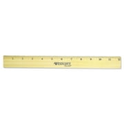Westcott® Flat Wood Ruler withTwo Double Brass Edges, 12", Clear Lacquer Finish