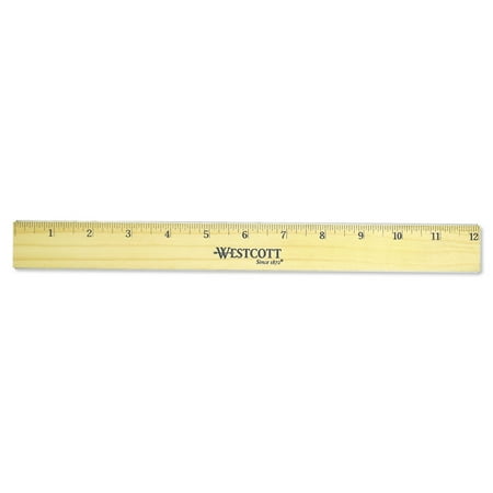 Westcott® Flat Wood Ruler withTwo Double Brass Edges, 12", Clear Lacquer Finish