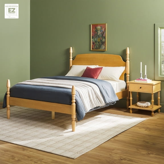 Walker Edison Vivienne Easy Assembly 2-Piece Solid Wood Bedroom Set with Queen Bed Frame and 1-Drawer Nightstand - Natural