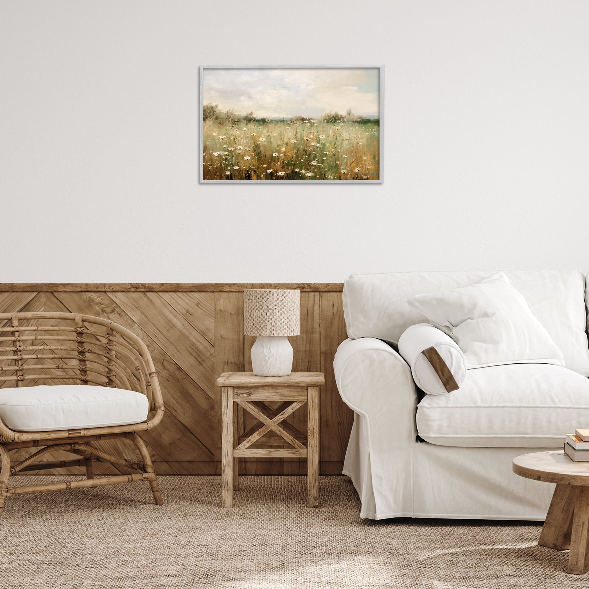 Stupell Industries Country Daisy Field Landscape Painting Gray Framed Art Print Wall Art, 24 x 16