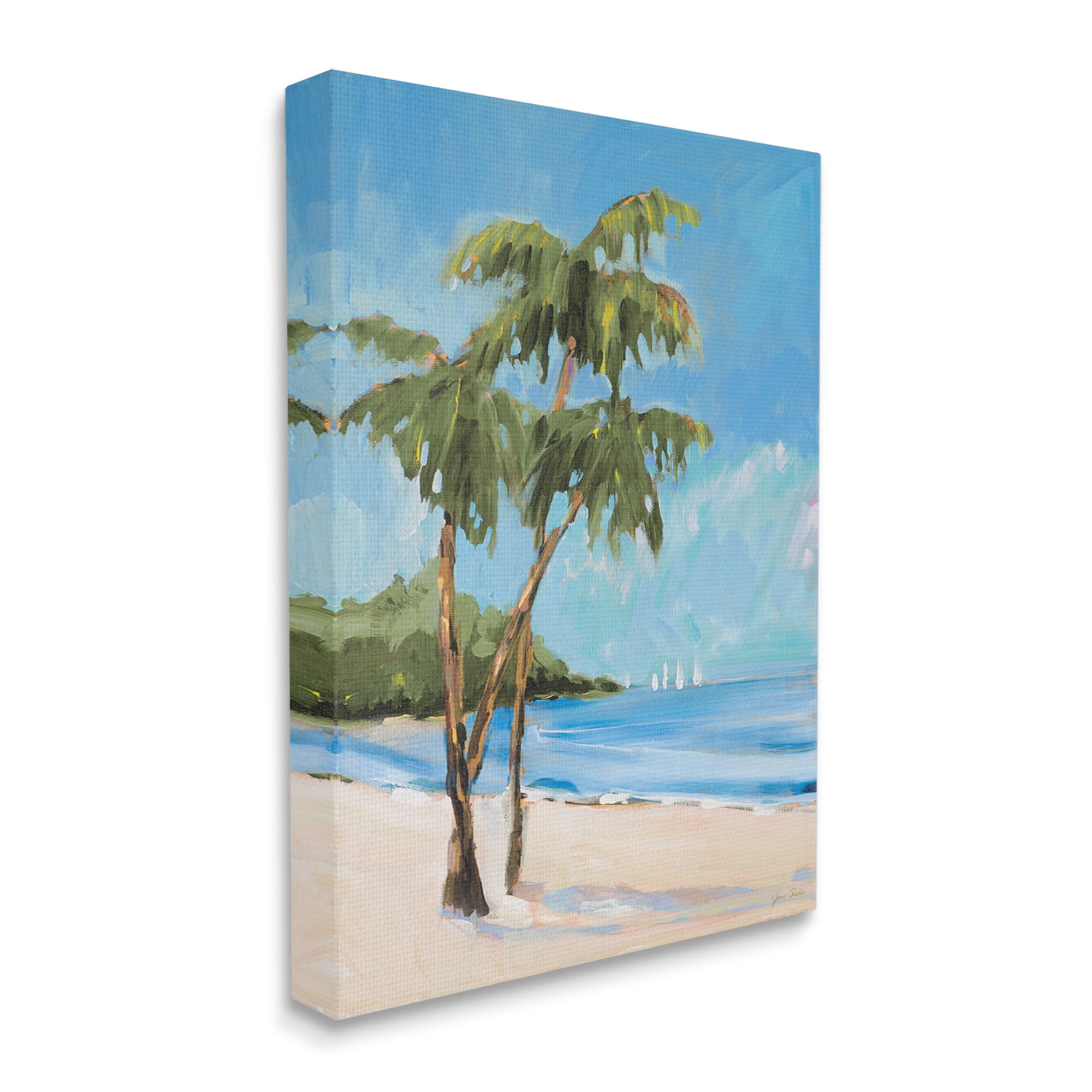 Stupell Industries Palm Trees Beach Landscape Nature Painting Gallery Wrapped Canvas Print Wall Art, 16 x 20