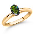 thumbnail image 2 of Gem Stone King 10K Yellow Gold Tourmaline Green Mystic Topaz Solitaire Engagement Ring for Women (0.80 Cttw, Oval 7X5MM, Gemstone Birthstone, Size 5), 2 of 4