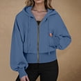 thumbnail image 2 of Women's Fashion Sweatshirt Stylish Hooded Casual With Zipper Pocket In Solid Color Blue Winter Clothes 2025 S-2XL, 2 of 4