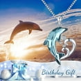 thumbnail image 5 of Midir&Etain Women's Dolphin Necklace 925 Sterling Silver Dolphin Crystal Pendant Blue Crystal Ocean Jewelry Gift for Women, 5 of 6