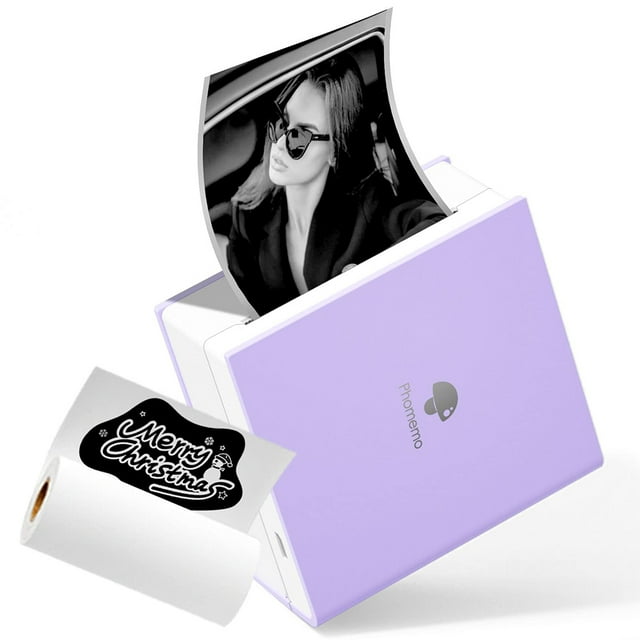 Mini impresora M02 para smartphone, impresora térmica portátil con Bluetooth, batería y cable USB, compatible con Android e iOS, regalo para mujeres, estudiantes y niños (morado)
