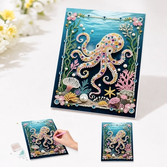 Octopus Pearl Art DIY Kit, Ocean Diamond Painting Craft for Adults, Sea Creature Bead Art Project, Creative Marine Wall Decor Artwork, Handmade Home Gift Idea