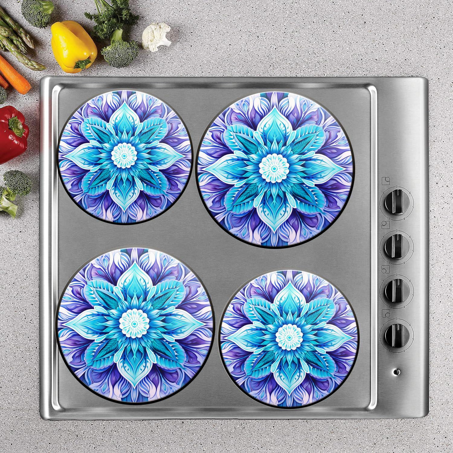 Bahomeck Gas Stove Burner Cover Set of 4，Fantasy Blue-Purple Mandala Metal Stove Burner Covers，Electric Stove Burner Covers,Protecting Gas Stoves,Kitchen Decor，8 inches and 10 inches