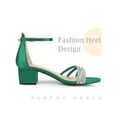 thumbnail image 3 of BLISSFUL STEP Satin Rhiness Open Toe Block Heel Sandals for Women Dark Green (Size 7.5), 3 of 6