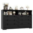 thumbnail image 1 of Cómoda moderna de 6 cajones para dormitorio, madera sólida, luces LED y enchufe, 140 cm ancho, perfecta para entrada, salón o soporte de TV – Color negro, 1 of 8
