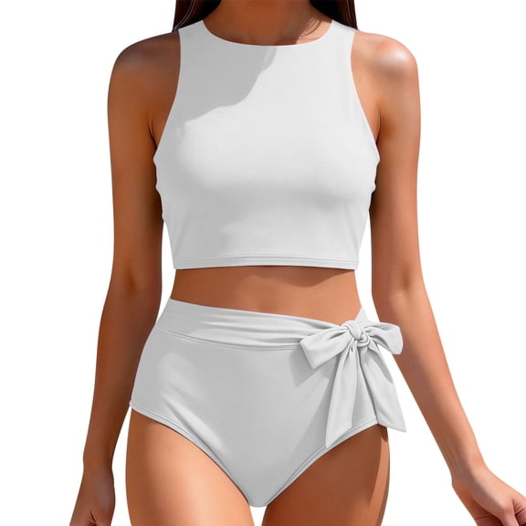 Generic Womens Two Piece Bathing Suit High Waisted Bikini Set Spaghetti Straps Push Up Racerback Swimsuit Swimwear