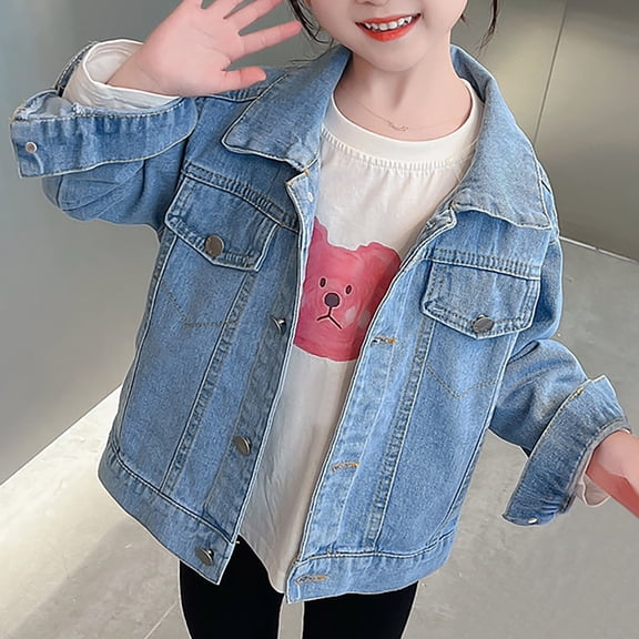 MKOSPLRT Denim Jacket for Toddler Girl 1-12Y Retro Jean Coats Lapel Collar Button Down Jacket Coats Long Sleeve Fall Jacket with Pocket