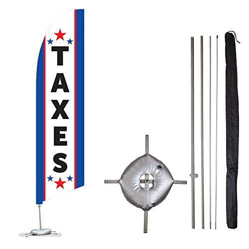 Tax Service - Style 3 Double-Sided, Poles and Cross Base Included 13.5ft Feather Banner