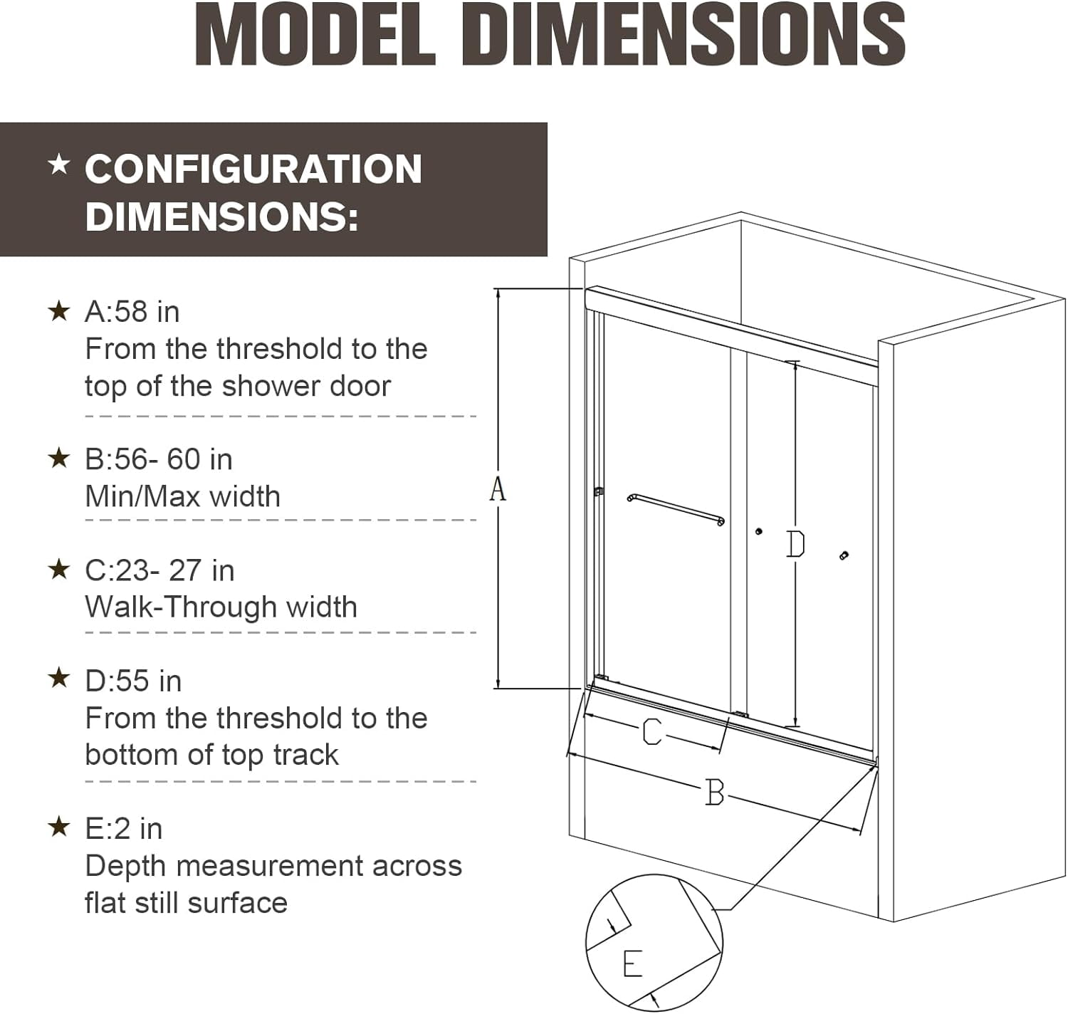 56-60" W x 58" H Bathtub Shower Door, Double Sliding Semi-Frameless Tub Shower Door with Premium 1/4 Inch (6mm) Thick SGCC Tampered Glass, Explosion-Proof Film, Matte Black