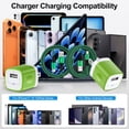 thumbnail image 3 of 2-Pack Type C Charger Block with 6FT Braided USB C Cable, Compact Wall Charger Phone Charger Station Compatible with iPhone 17/16/15 Pro Max iPad Pro Galaxy S26 Android, Green, 3 of 7