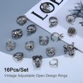 thumbnail image 4 of Juego de 16 anillos góticos punk de plata para hombres y mujeres, con diseño de rana, serpiente, mariposa, araña, ojo de animal, ajustable, estilo gótico, apilables., 4 of 5