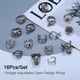 thumbnail image 4 of Juego de 16 anillos góticos punk de plata para hombres y mujeres, con diseño de rana, serpiente, mariposa, araña, ojo de animal, ajustable, estilo gótico, apilables., 4 of 5