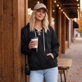 thumbnail image 6 of Women's Lace Up Hoodie, Long Sleeve Pullover Hooded Sweatshirt with Kangaroo Pocket for Casual Everyday Wear, 6 of 8