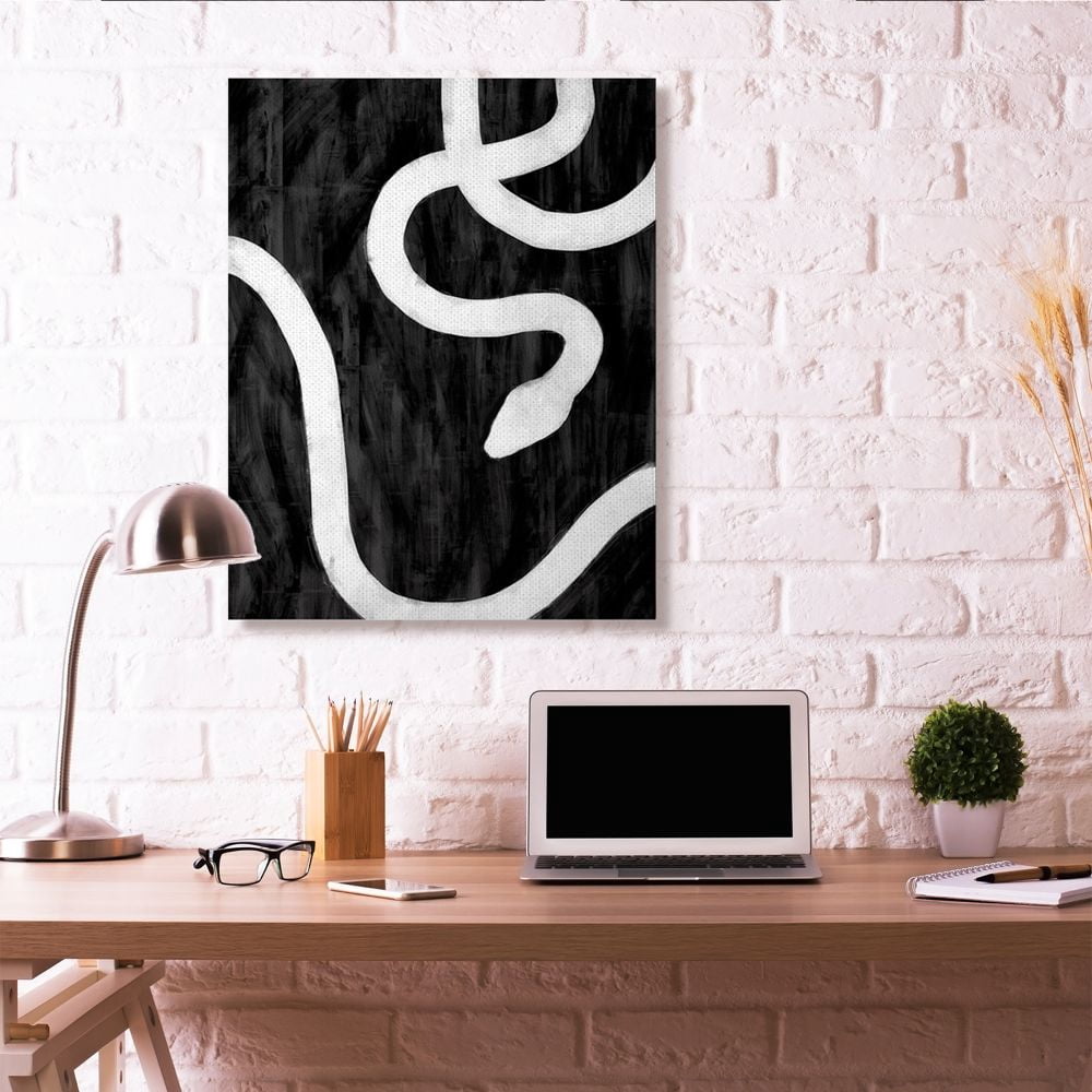Snake Silhouette Black And White Animal Design Super Oversized Stretched Canvas Wall Art by Daphne Polselli