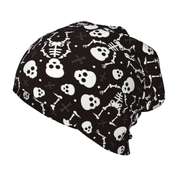 Pofeuu Skeleton Print Toddler Beanies for Boys Baby Warm Slouchy Skullcap Hats Toddler Beanie Knit Caps Hats for Kids
