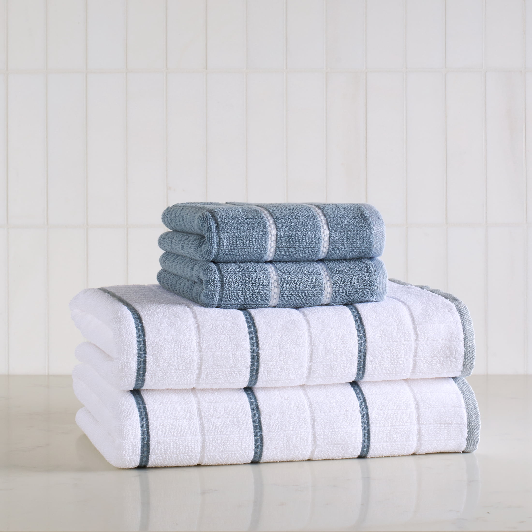 Better Homes & Gardens Soft Cotton Textured 4 Piece Bath Towel Set,Blue Silver