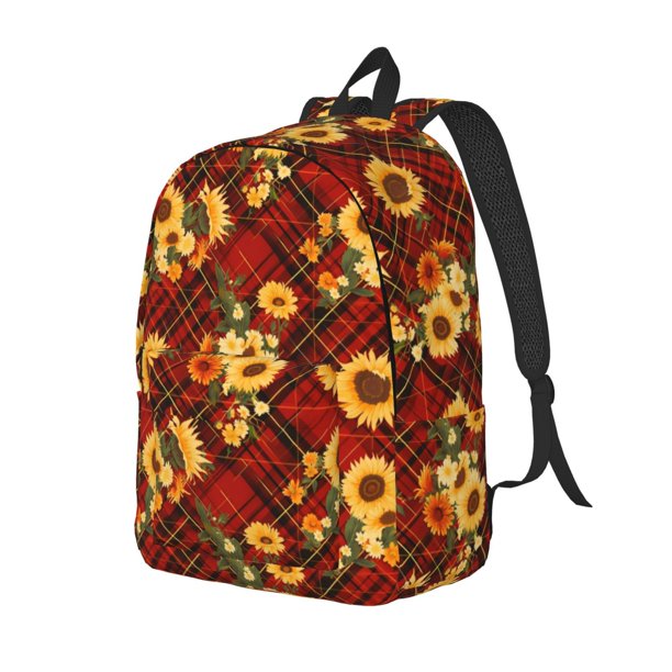 Fotbe Red Plaid Sunflower Mochila de Lona con Estampado, Mochila Duradera, Mochila Versátil de Alta Calidad, Mochila Compacta Vintage-Small
