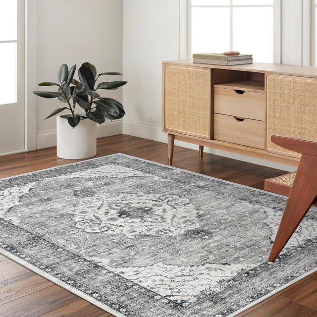 Boho Vintage Round Rug ft- Faux Wool Dreely Washable Area Rug Small Distressed Throw Rugs Floor Carpet for Door Mat Entryway Bedrooms Laundry (Round - ; Diameter Border )