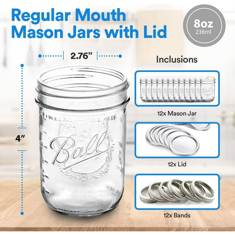 Ball 8oz 12pk Glass Regular Mouth Mason Jar with Lid and Band